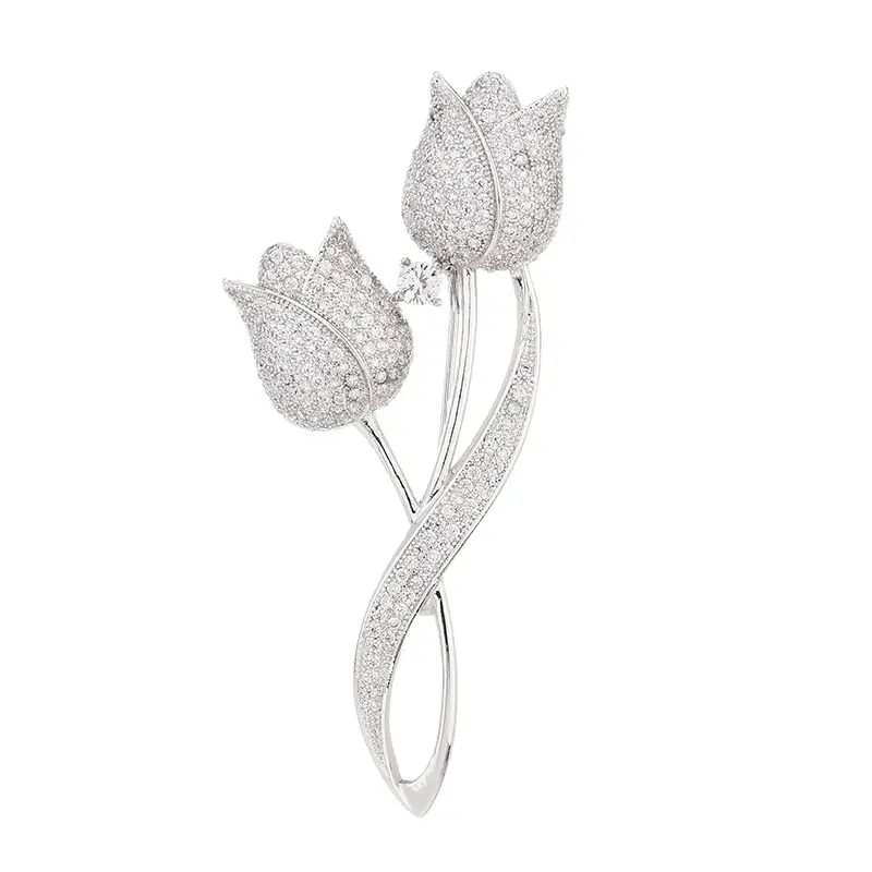 Korean Tulip Micro-Inlay Copper Brooch for Women - Image 7