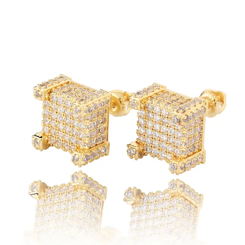 Square Full Zircon Earrings 925 Silver Gold - Image 4