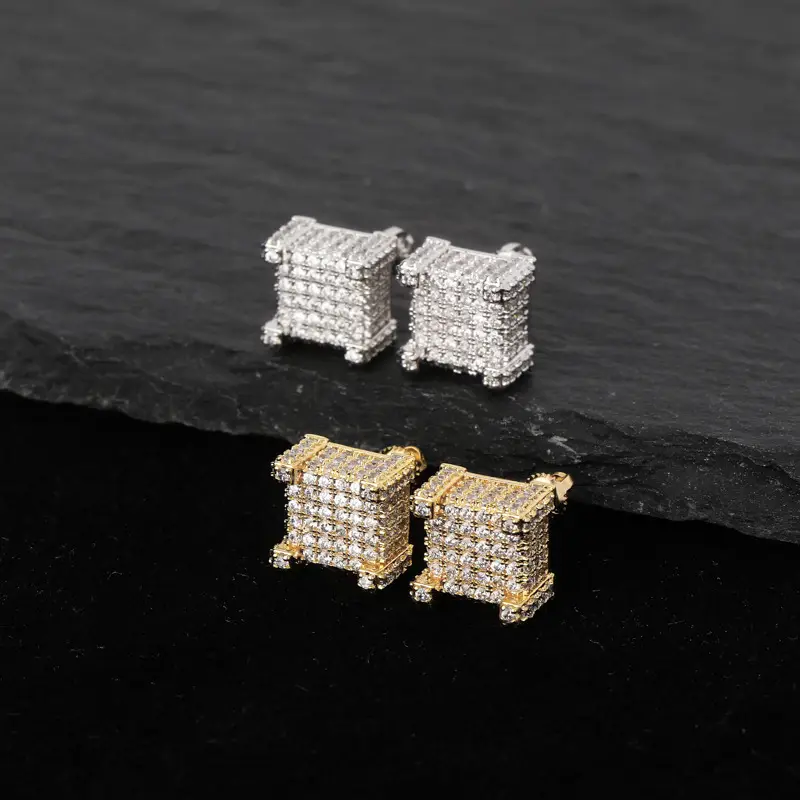 Square Full Zircon Earrings 925 Silver Gold - Image 5