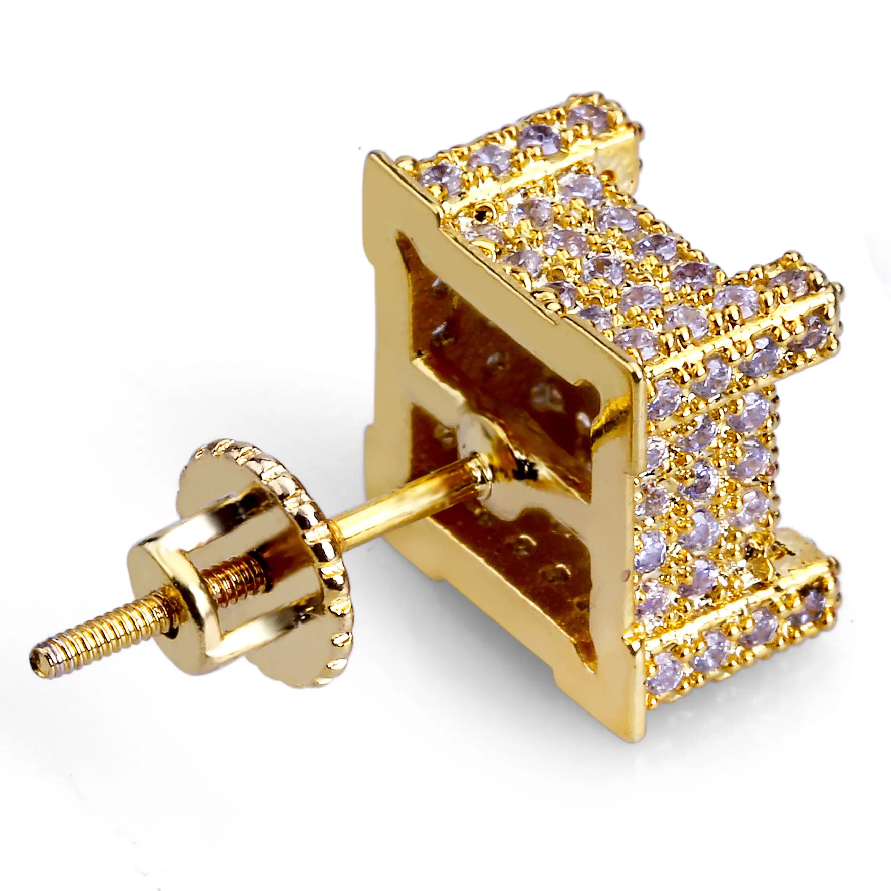 Square Full Zircon Earrings 925 Silver Gold - Image 6