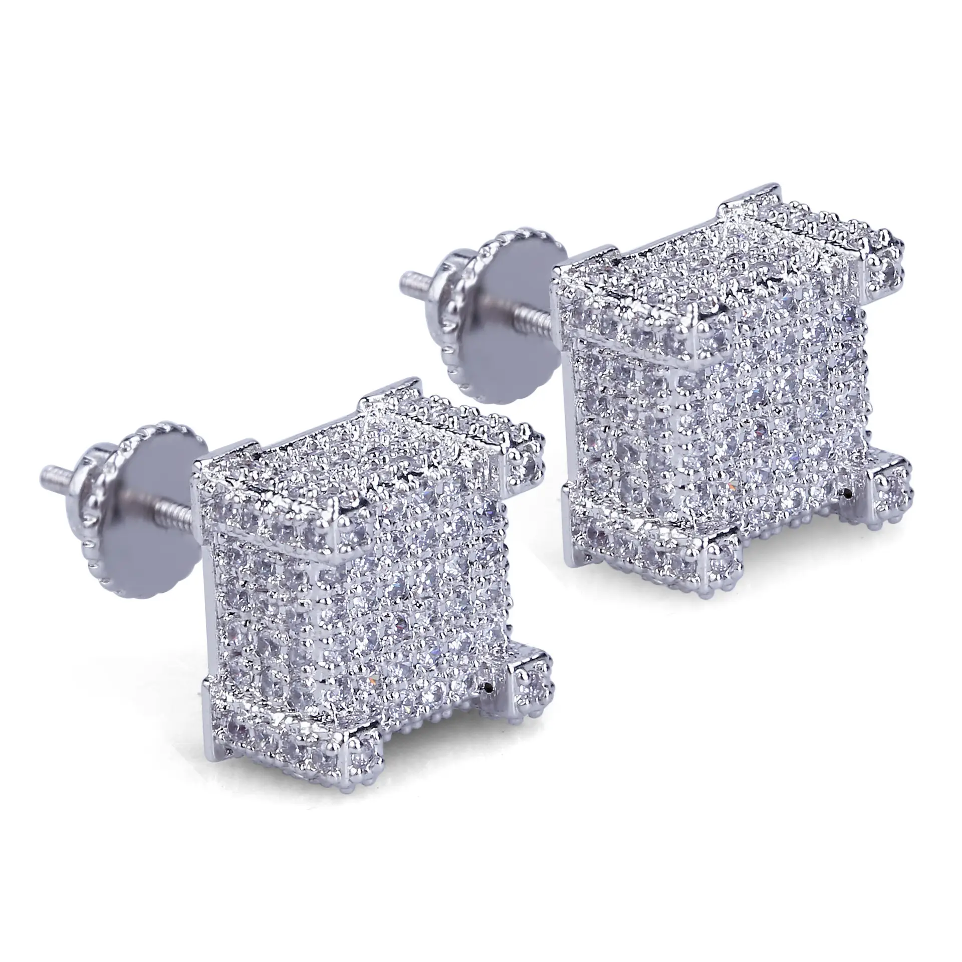 Square Full Zircon Earrings 925 Silver Gold - Image 7
