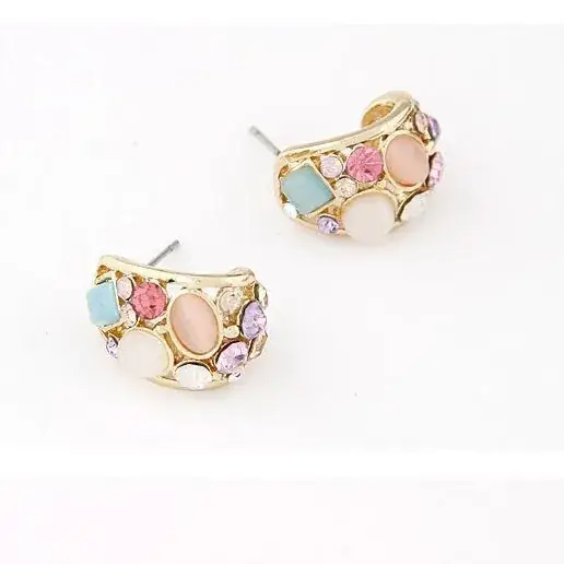 European & American Super Large Rhinestone Earrings Gold Plated - Image 3