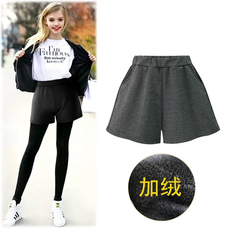 Women Winter A-Line Velvet Shorts Dark Grey - Image 2
