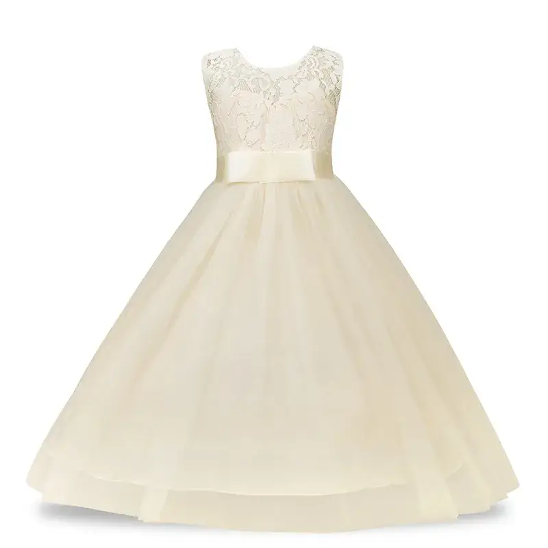 Lace Embroidered Children's Evening Dress Cream - Image 2