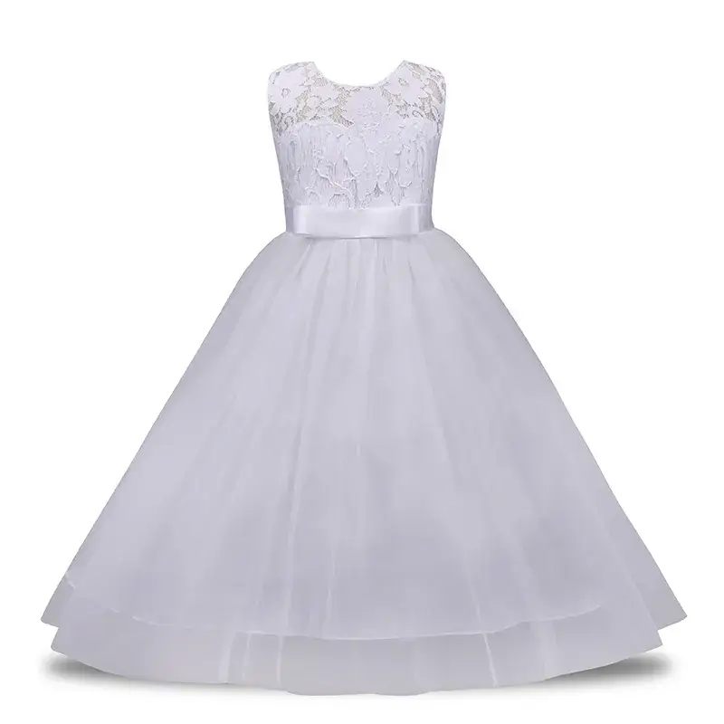 Lace Embroidered Children's Evening Dress Cream - Image 7