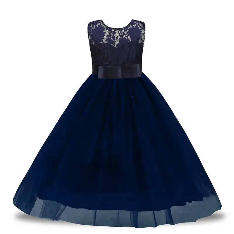 Lace Embroidered Children's Evening Dress Cream - Image 3