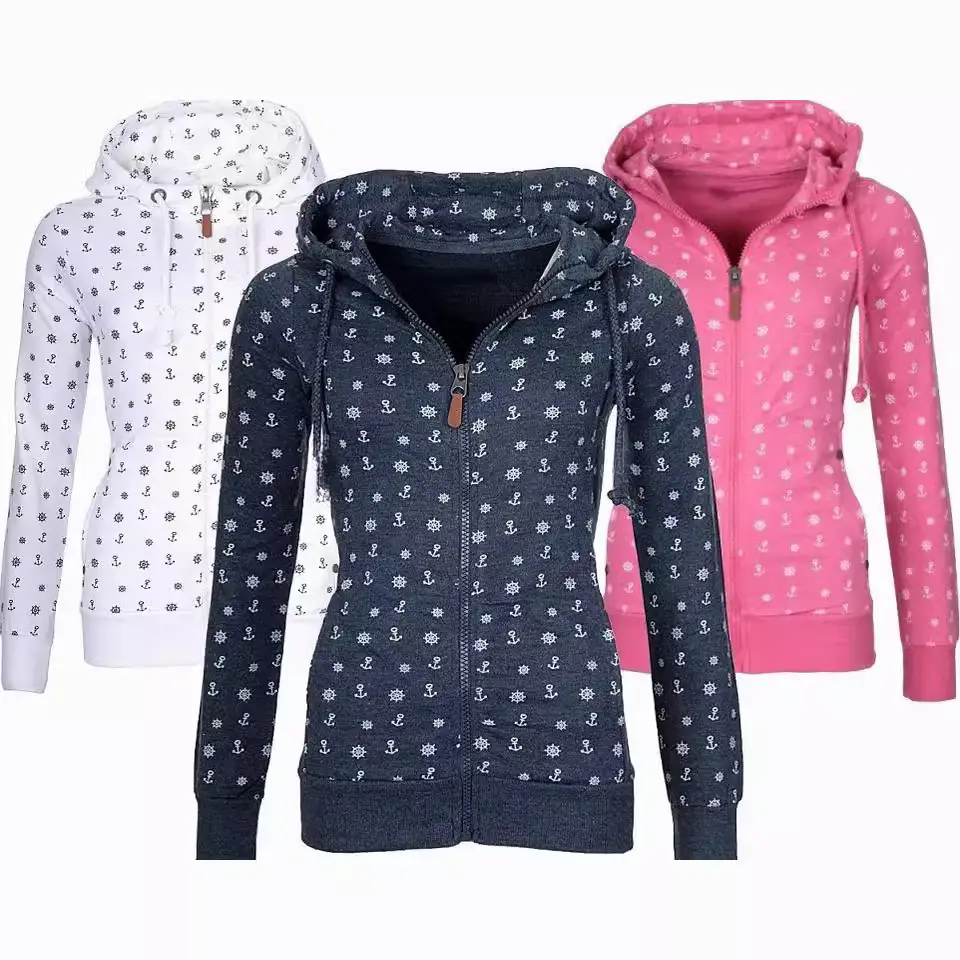 Women Velvet Hooded Sweatshirt White Polka Dot Long Sleeve - Image 4