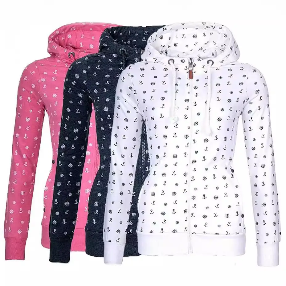 Women Velvet Hooded Sweatshirt White Polka Dot Long Sleeve - Image 5