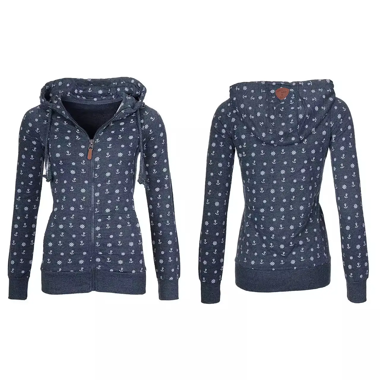 Women Velvet Hooded Sweatshirt White Polka Dot Long Sleeve - Image 3