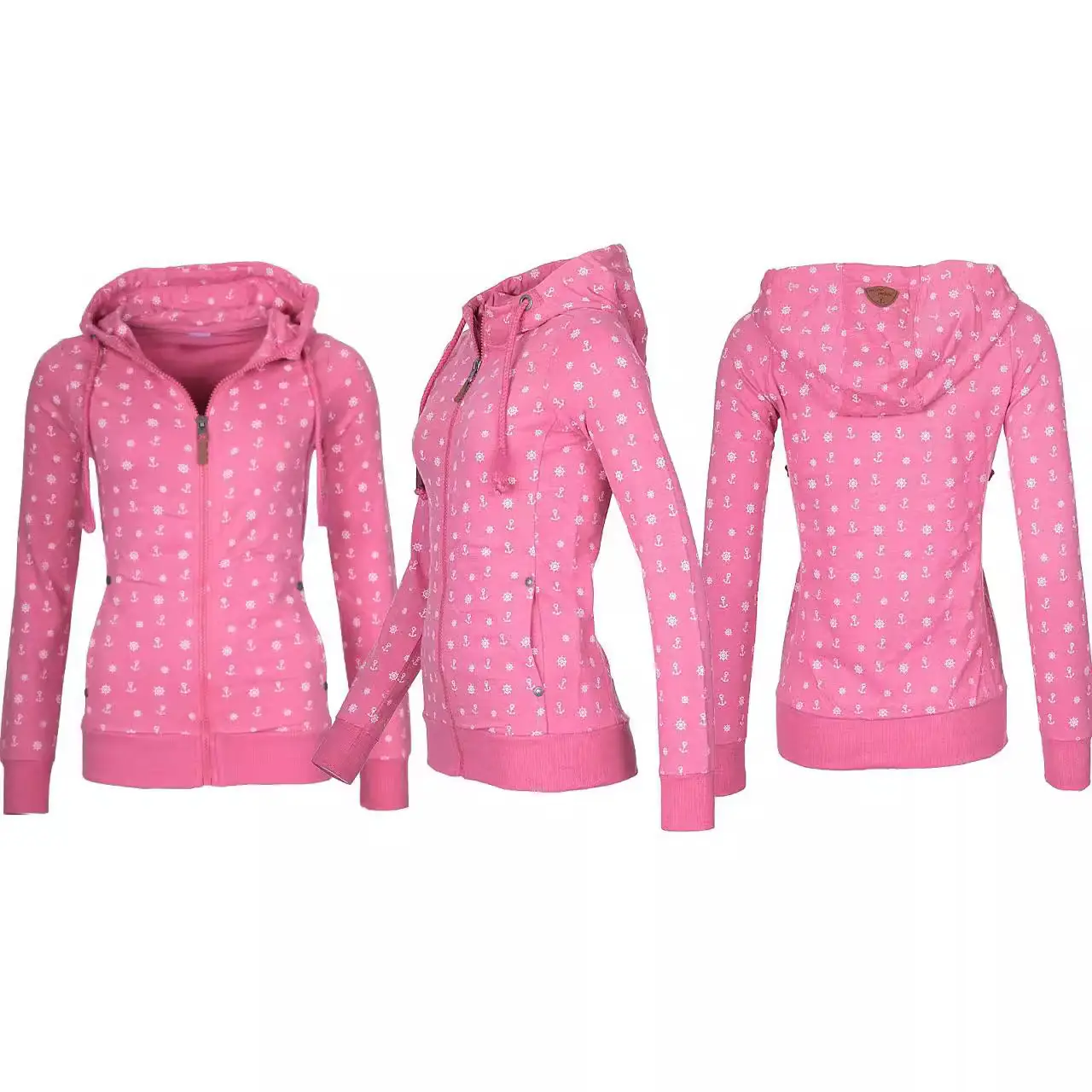 Women Velvet Hooded Sweatshirt White Polka Dot Long Sleeve - Image 2
