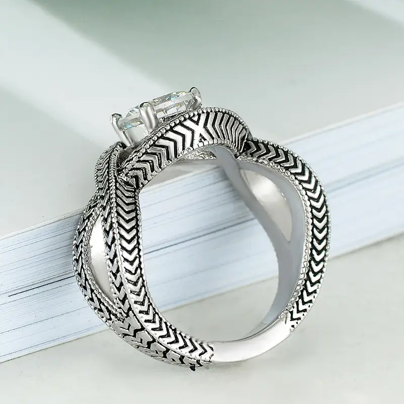 8-Word Retro Pattern Zircon Ring European American - Image 5