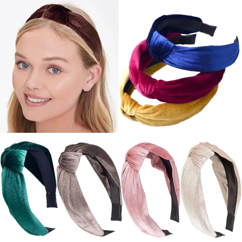 Black Knotted Velvet Hairband for Women