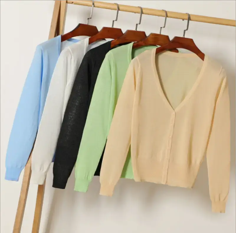 2020 Summer Women's Peach Glitter Silk Knitted Cardigan - Image 17