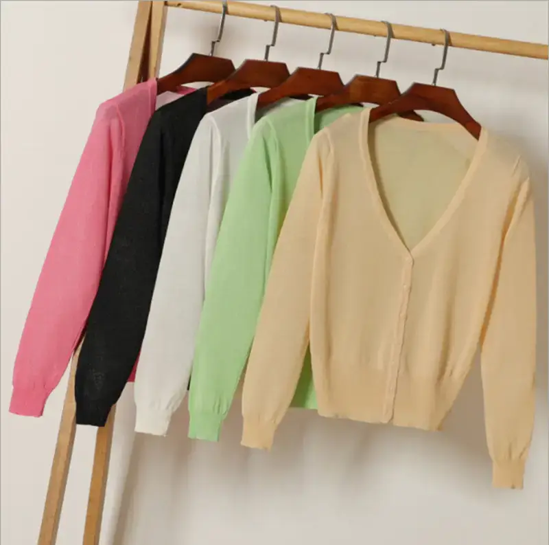 2020 Summer Women's Peach Glitter Silk Knitted Cardigan - Image 18