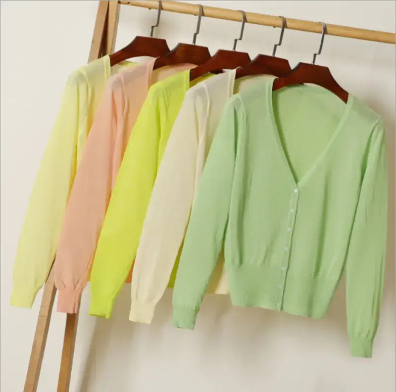 2020 Summer Women's Peach Glitter Silk Knitted Cardigan - Image 19