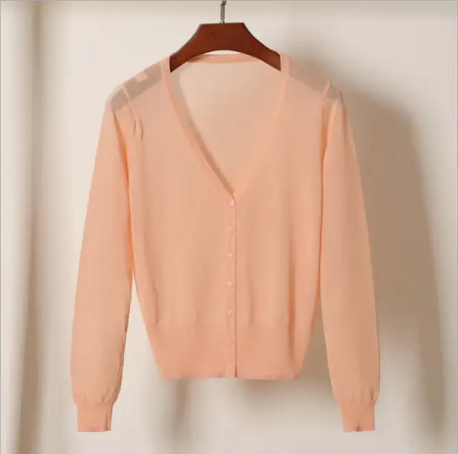2020 Summer Women's Peach Glitter Silk Knitted Cardigan - Image 11