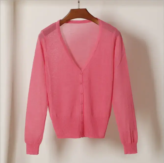 2020 Summer Women's Peach Glitter Silk Knitted Cardigan - Image 14