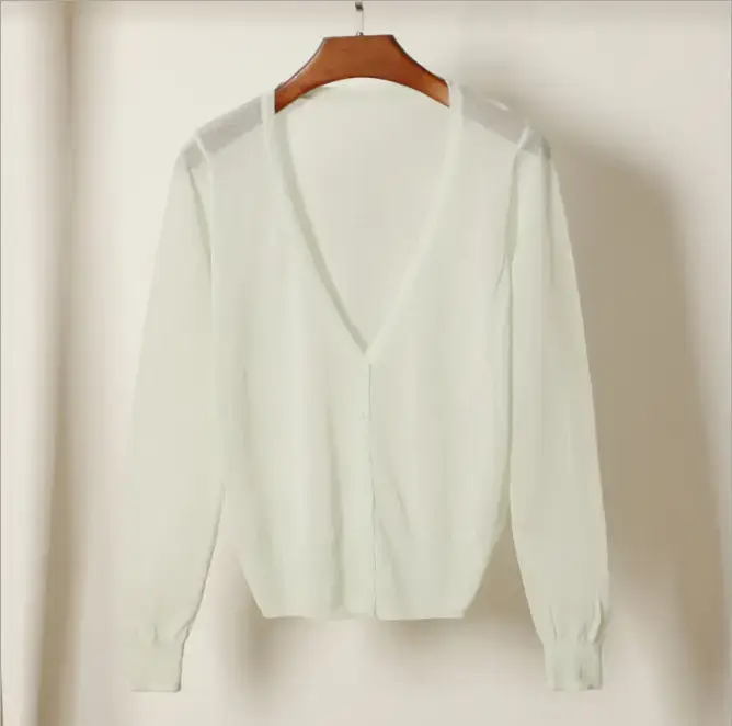 2020 Summer Women's Peach Glitter Silk Knitted Cardigan - Image 15