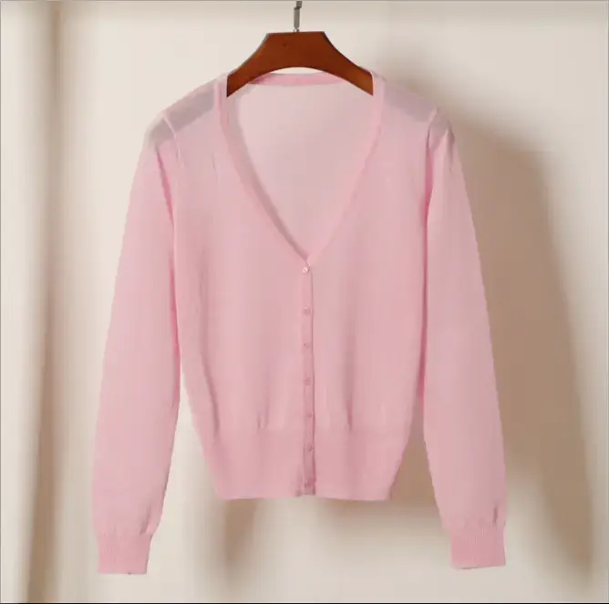 2020 Summer Women's Peach Glitter Silk Knitted Cardigan - Image 2
