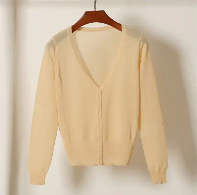 2020 Summer Women's Peach Glitter Silk Knitted Cardigan - Image 4
