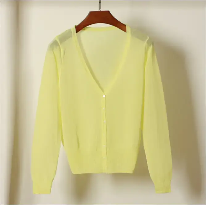 2020 Summer Women's Peach Glitter Silk Knitted Cardigan - Image 6