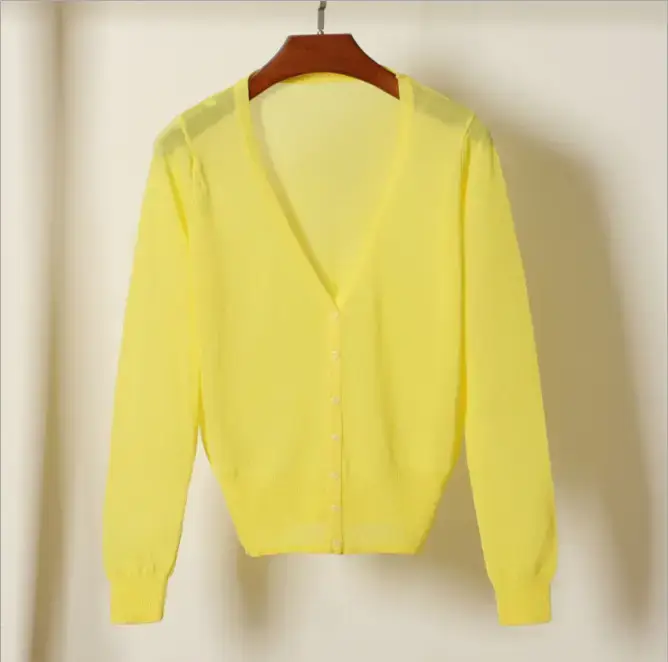 2020 Summer Women's Peach Glitter Silk Knitted Cardigan - Image 7