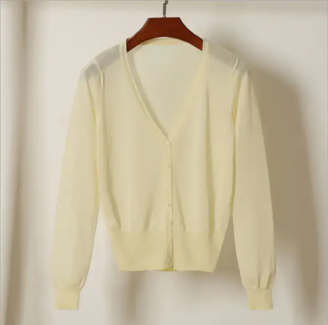 2020 Summer Women's Peach Glitter Silk Knitted Cardigan - Image 8