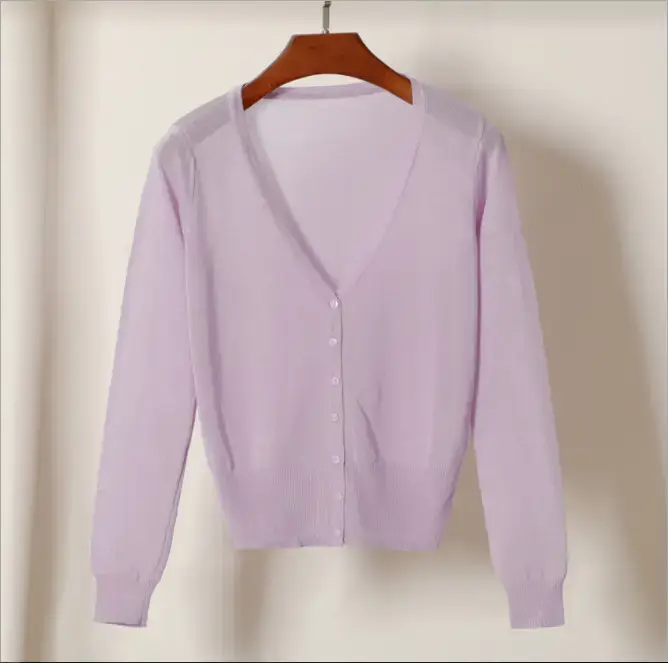2020 Summer Women's Peach Glitter Silk Knitted Cardigan - Image 9