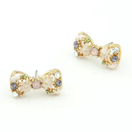 Korean Style Full Diamond Bow Earrings Vintage Exquisite Mini Daisy Flower Earrings