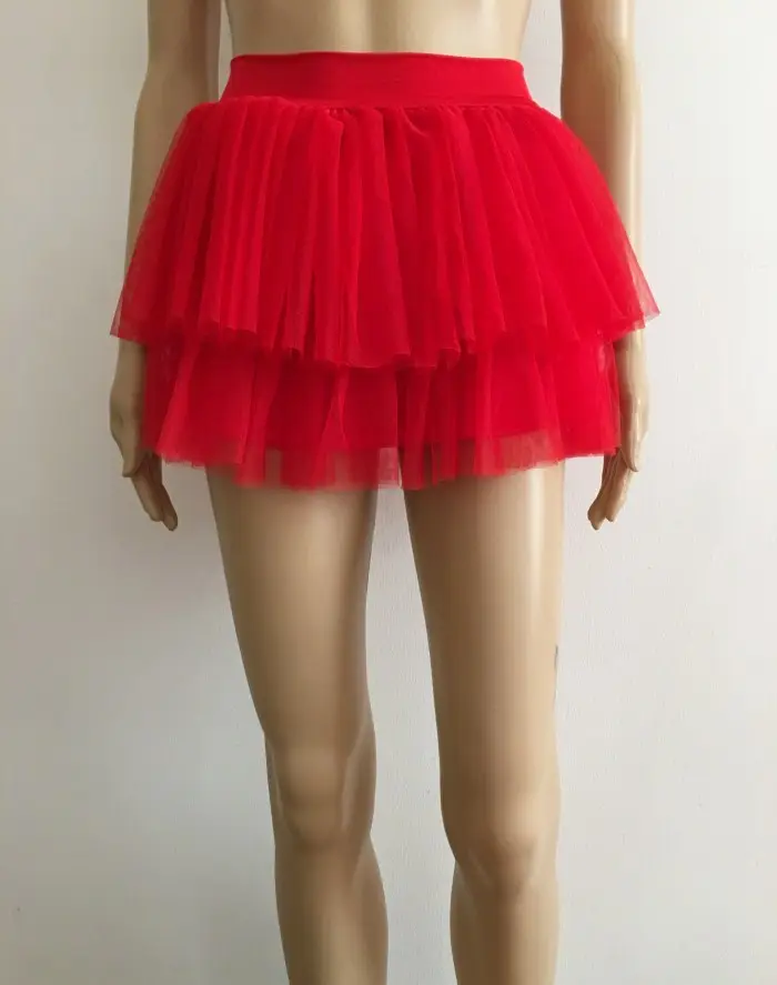 Pink Puffy Veil Mesh Short Skirt for Women