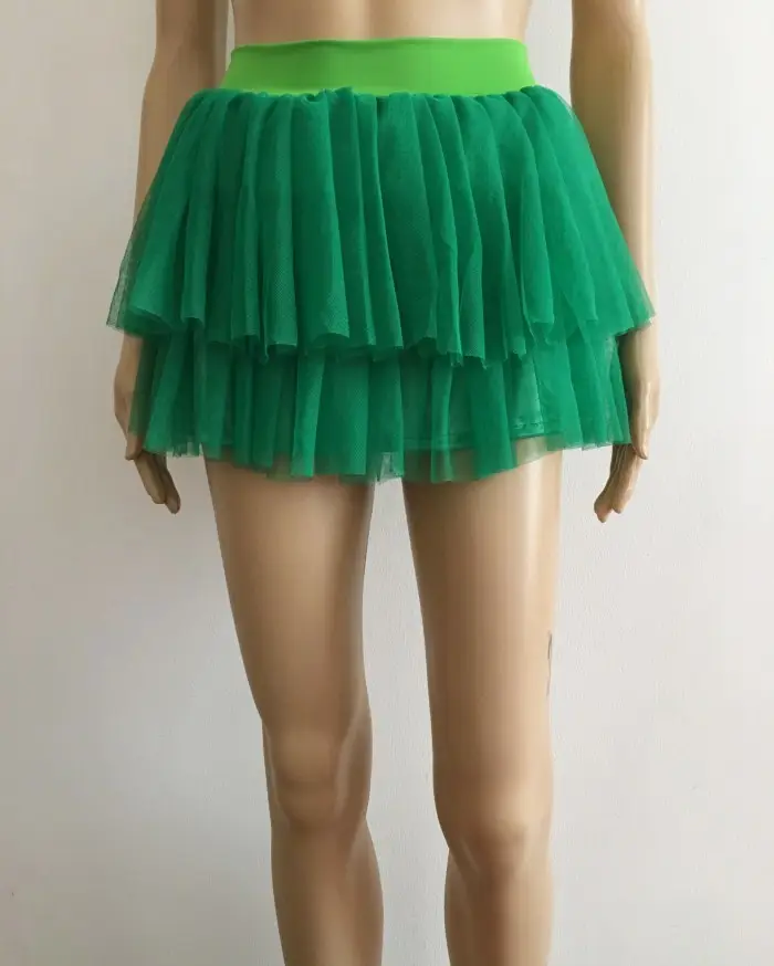Pink Puffy Veil Mesh Short Skirt for Women