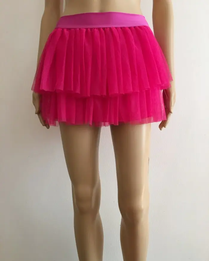 Pink Puffy Veil Mesh Short Skirt for Women