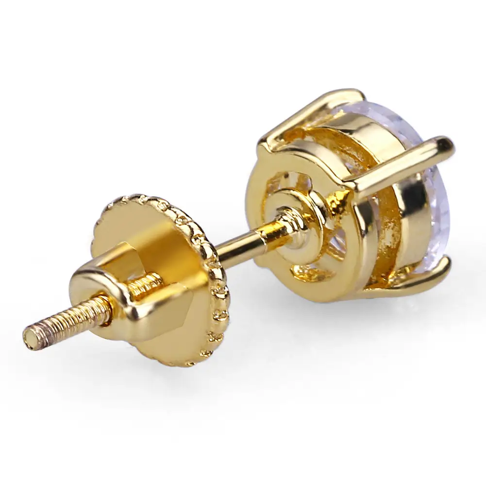 Micro Zircon Straight Round Earrings Gold Plated 6mm