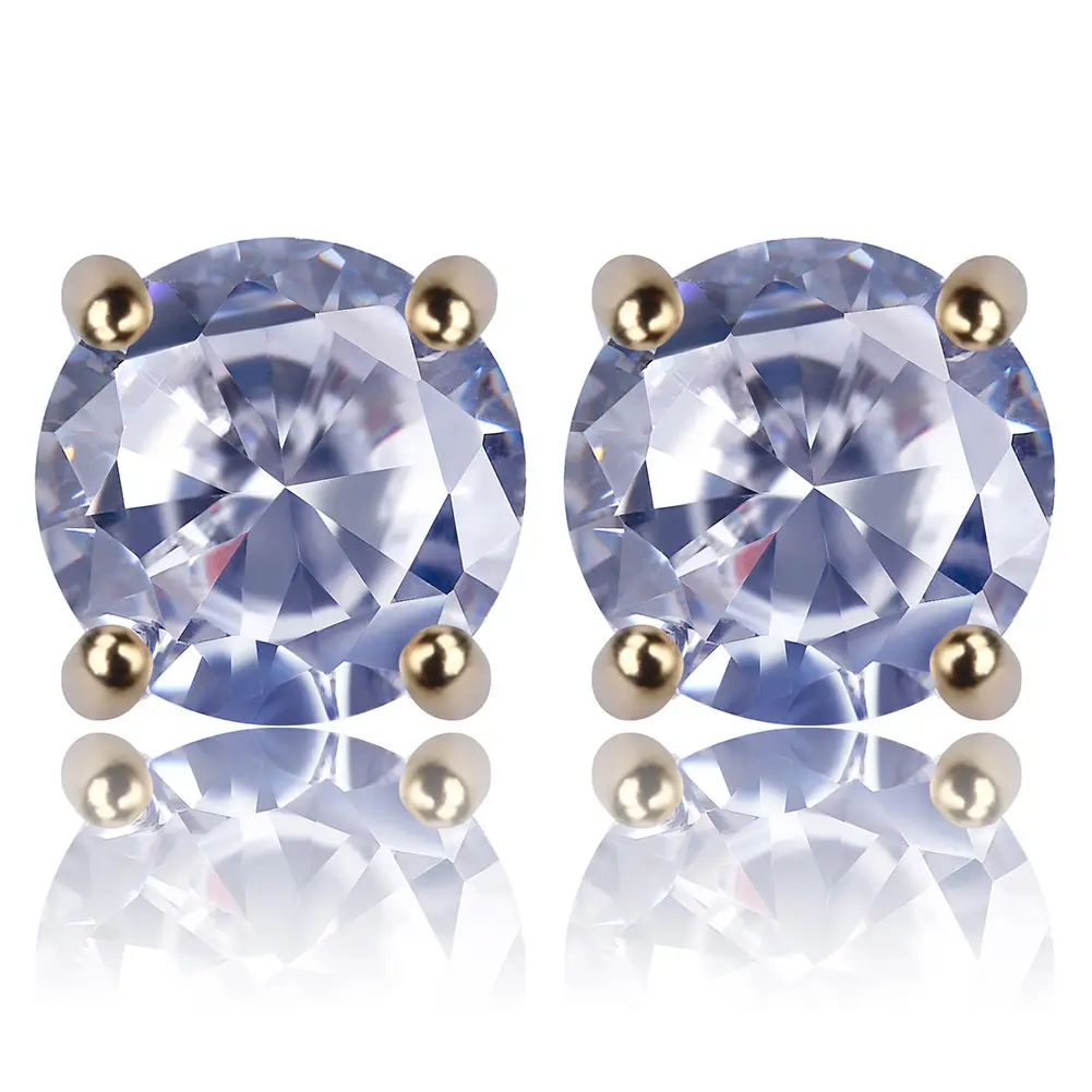 Micro Zircon Straight Round Earrings Gold Plated 6mm