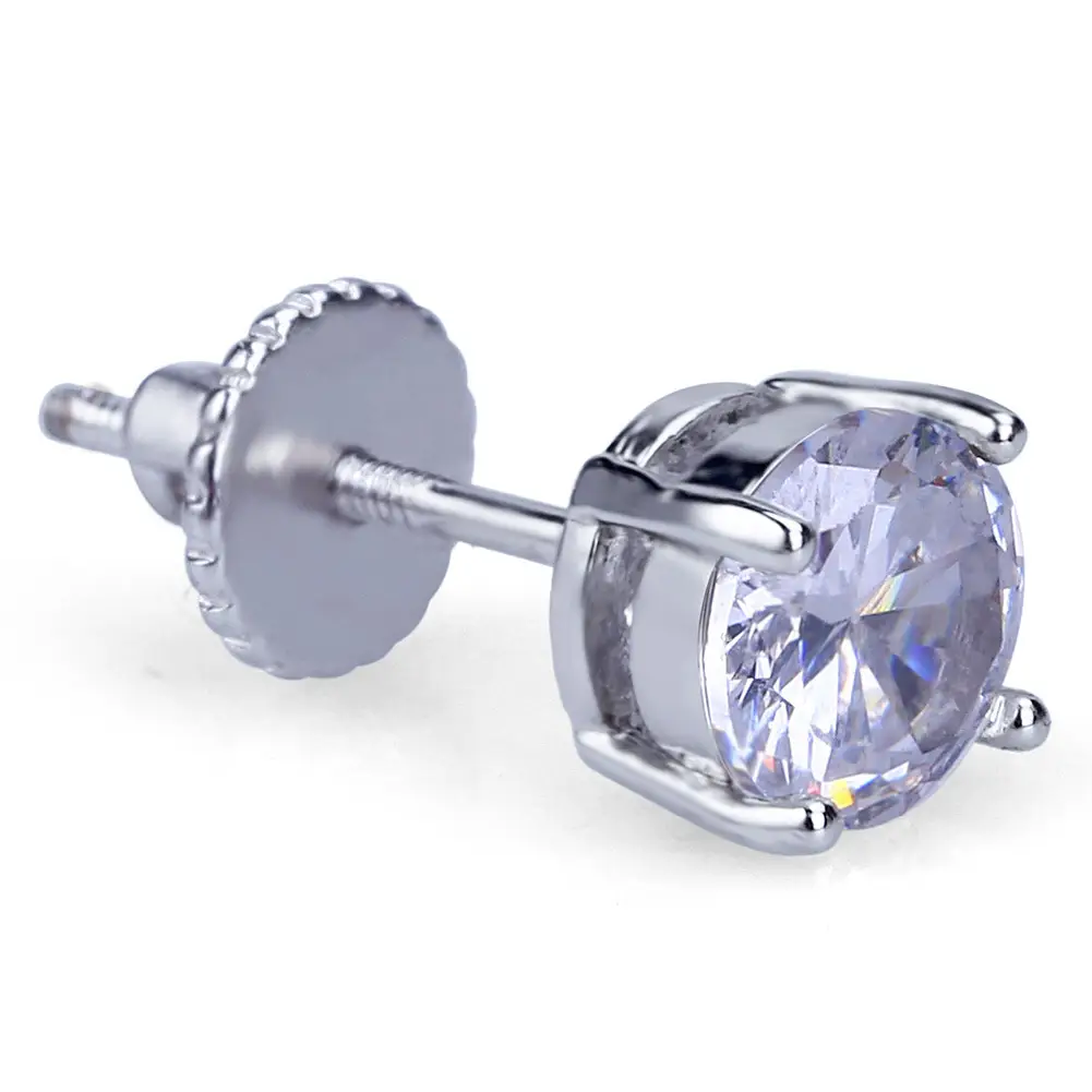 Micro Zircon Straight Round Earrings Gold Plated 6mm