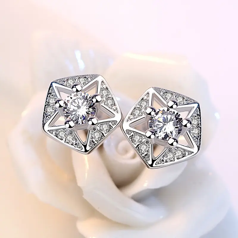 Retro Five-Point Star Earrings Zircon Purple - Image 2