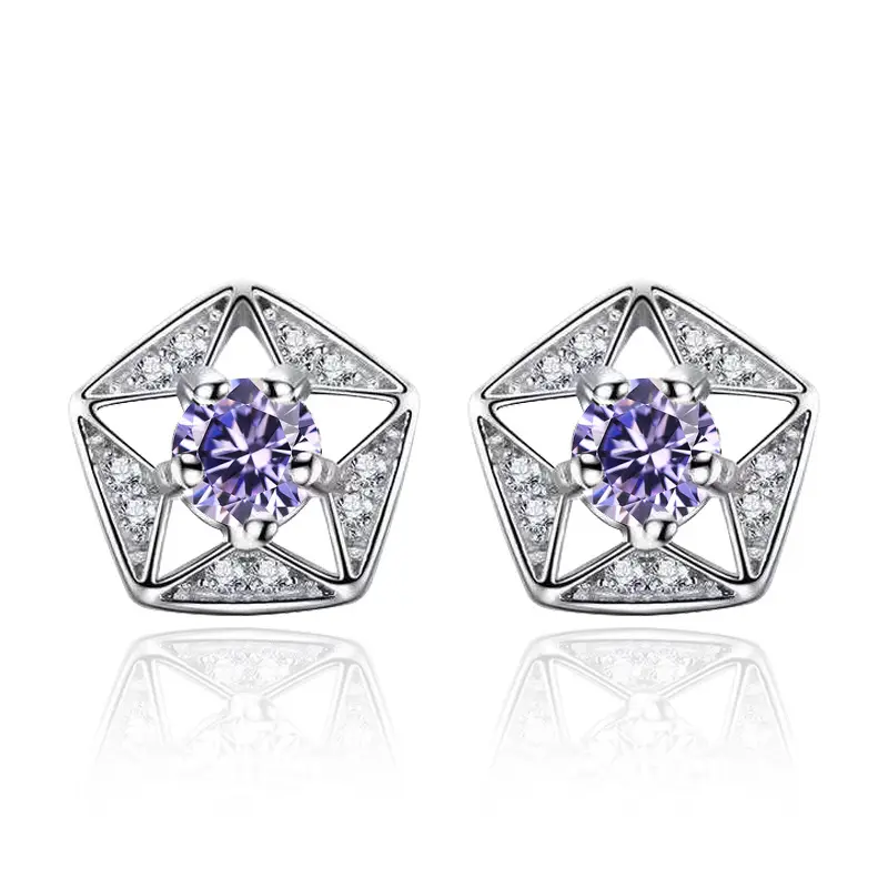 Retro Five-Point Star Earrings Zircon Purple - Image 5