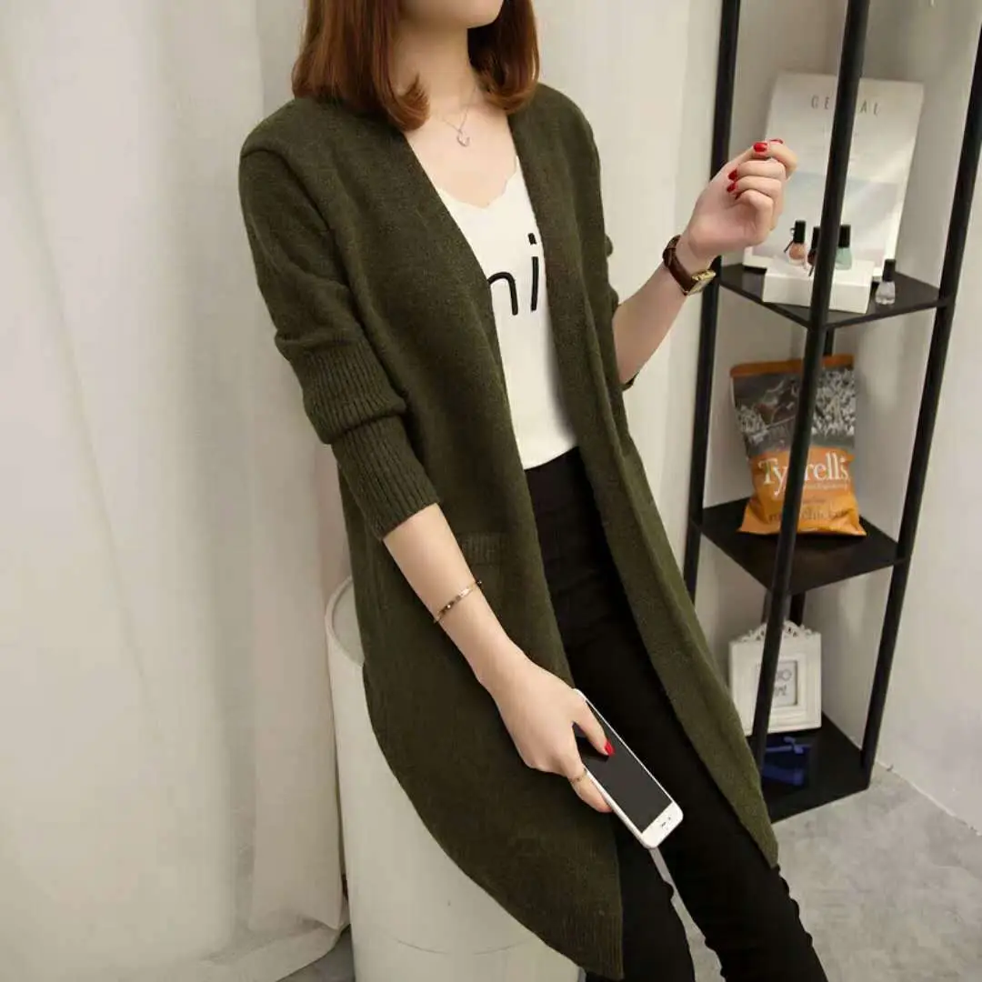 2024 Women's Knit Cardigan Sweater Jacket Beige Loose Pocket - Image 12