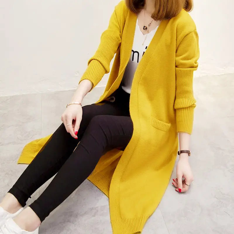 2024 Women's Knit Cardigan Sweater Jacket Beige Loose Pocket - Image 13