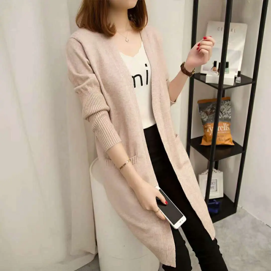 2024 Women's Knit Cardigan Sweater Jacket Beige Loose Pocket - Image 14