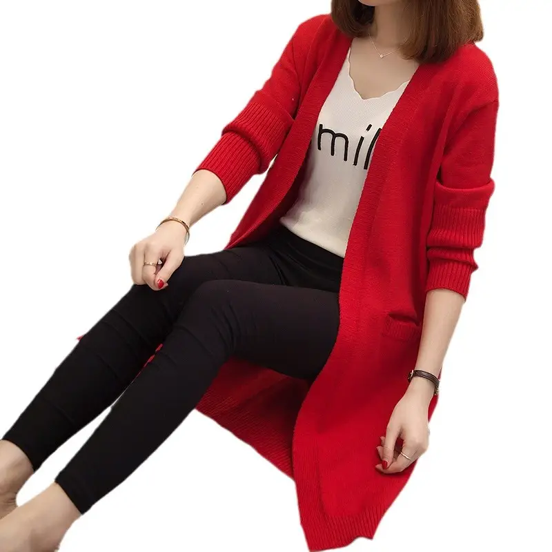 2024 Women's Knit Cardigan Sweater Jacket Beige Loose Pocket - Image 15