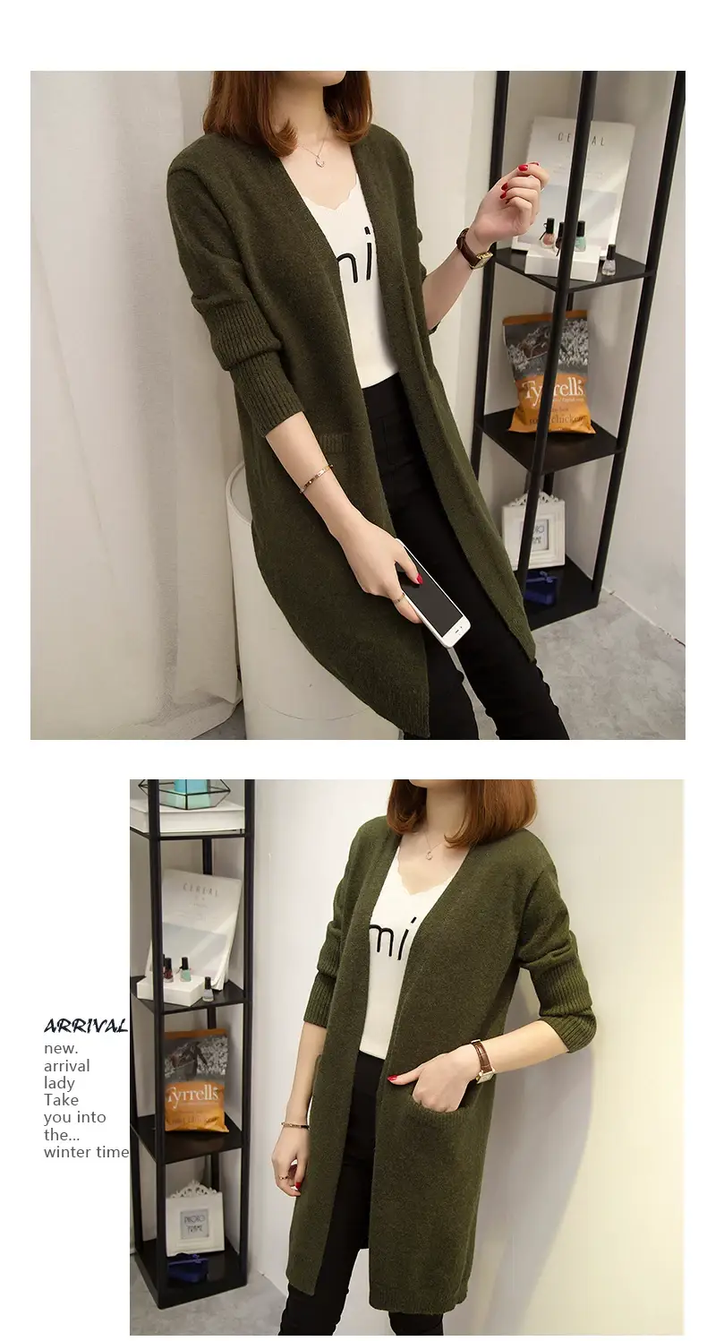 2024 Women's Knit Cardigan Sweater Jacket Beige Loose Pocket — feature 14