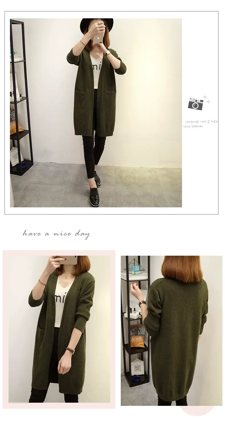 2024 Women's Knit Cardigan Sweater Jacket Beige Loose Pocket — feature 16