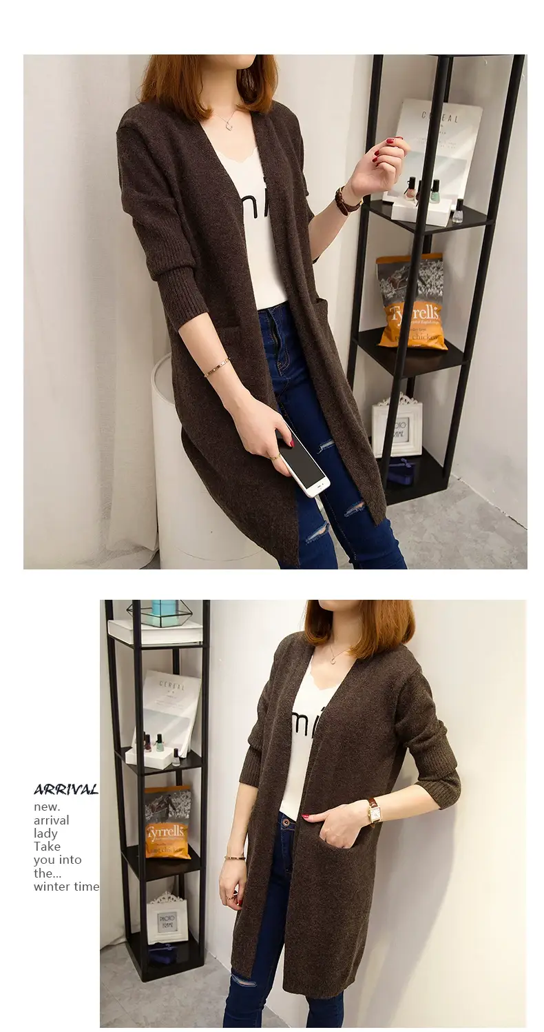 2024 Women's Knit Cardigan Sweater Jacket Beige Loose Pocket — feature 17