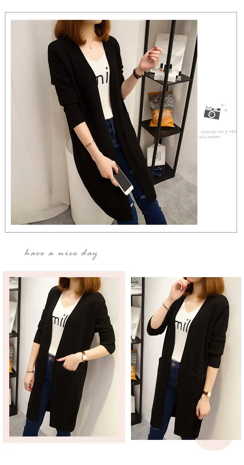 2024 Women's Knit Cardigan Sweater Jacket Beige Loose Pocket — feature 19