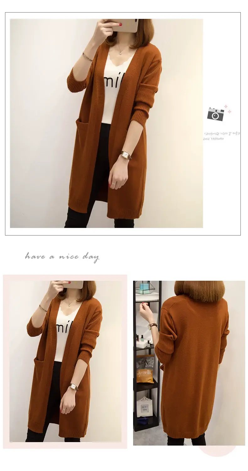 2024 Women's Knit Cardigan Sweater Jacket Beige Loose Pocket — feature 7