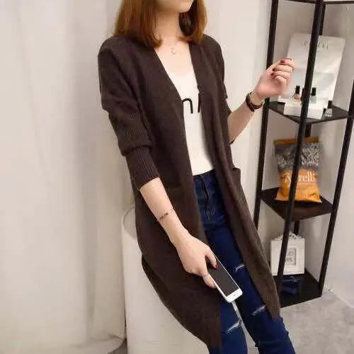 2024 Women's Knit Cardigan Sweater Jacket Beige Loose Pocket - Image 10
