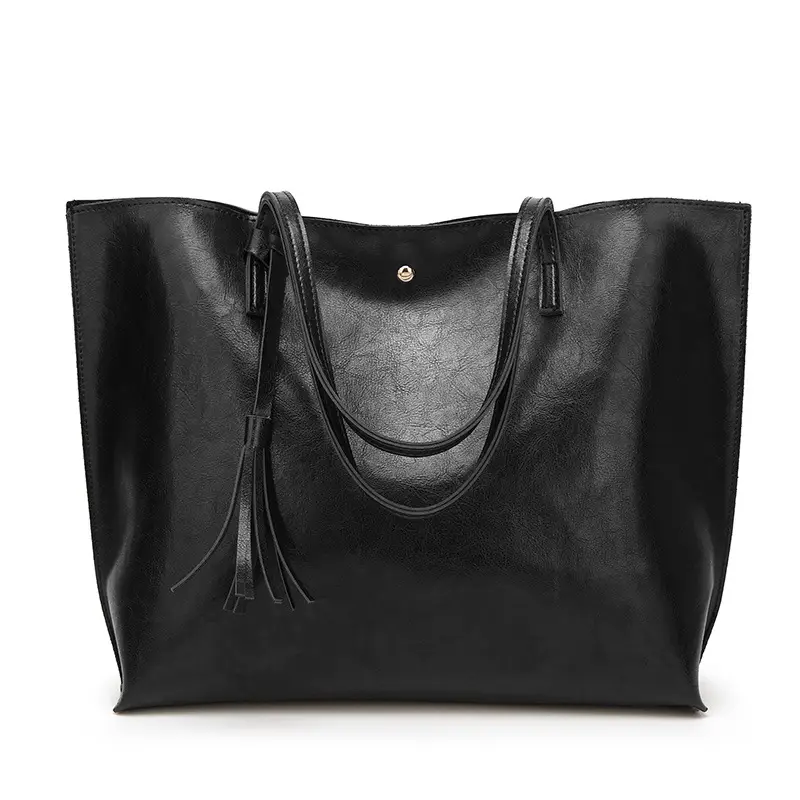 Black Lacquer Leather Tote Bag Large Capacity 2023