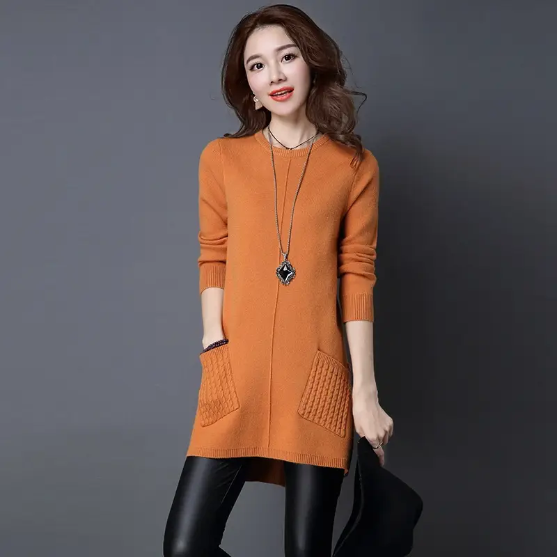 Women's Orange Knit Shirt Large Size Mid-Length Bottoming - Image 4