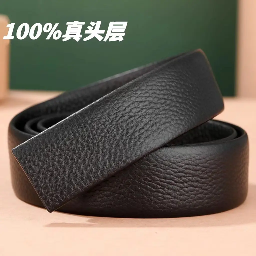 Men's Double-Sided Cowhide Belt Black Gold Plated